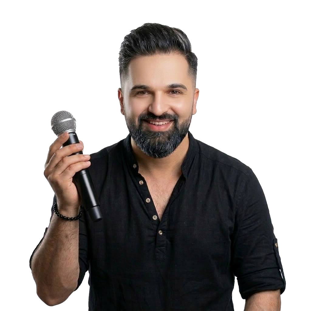 Karaoke Live host holding microphone